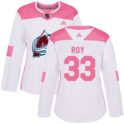 Adidas Avalanche #33 Patrick Roy White/Pink Authentic Fashion Women's Stitched NHL Jersey - Click Image to Close